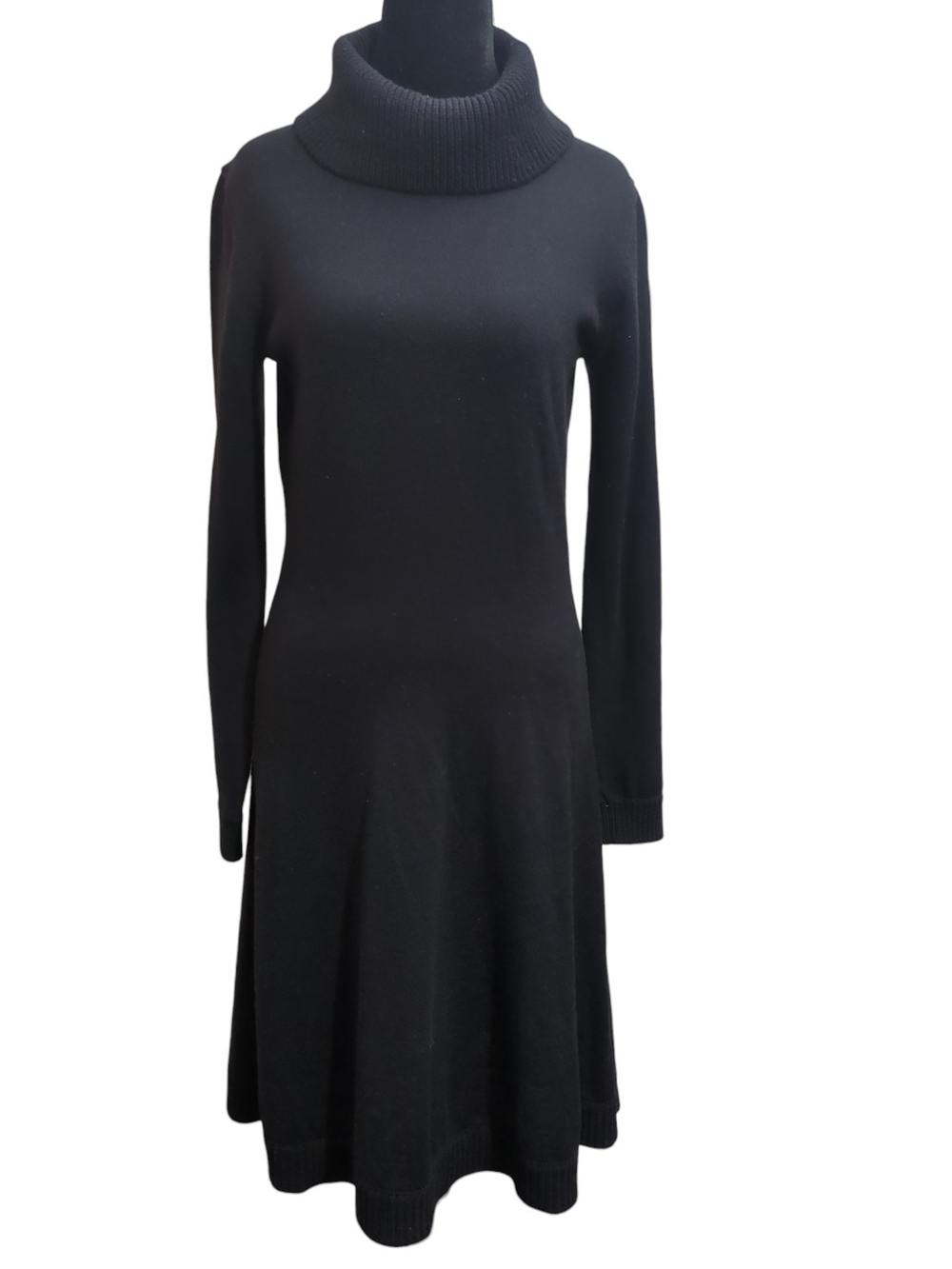 Lacoste 100% Virgin Wool Turtleneck Midi Knit Sweater Dress Black Size US Small